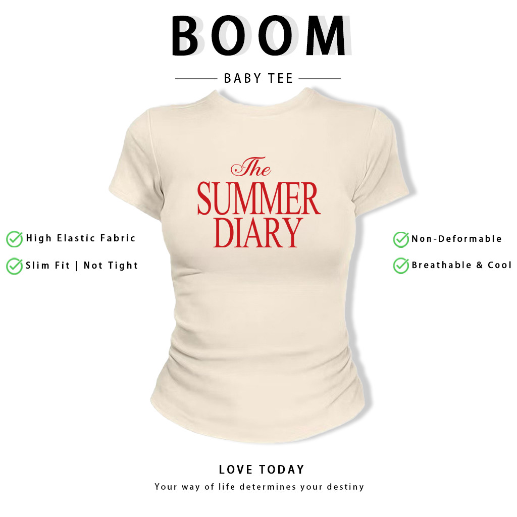 BOOM Áo Baby Tee Nữ Cotton Ôm Body-Áo Thun Ngắn Tay Y2K In Hình PhongCách Mùa Hè, Cổ Tròn Hàng Đầucách hàn quốc phongV12