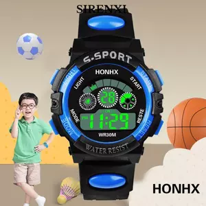 Đồng hồ điện tử trẻ em SIRENXI, Đồng hồ kỹ thuật số nhẹ chống sốc cho trẻ em, Đồng hồ đeo tay LED phát sáng cho bé trai và bé gái