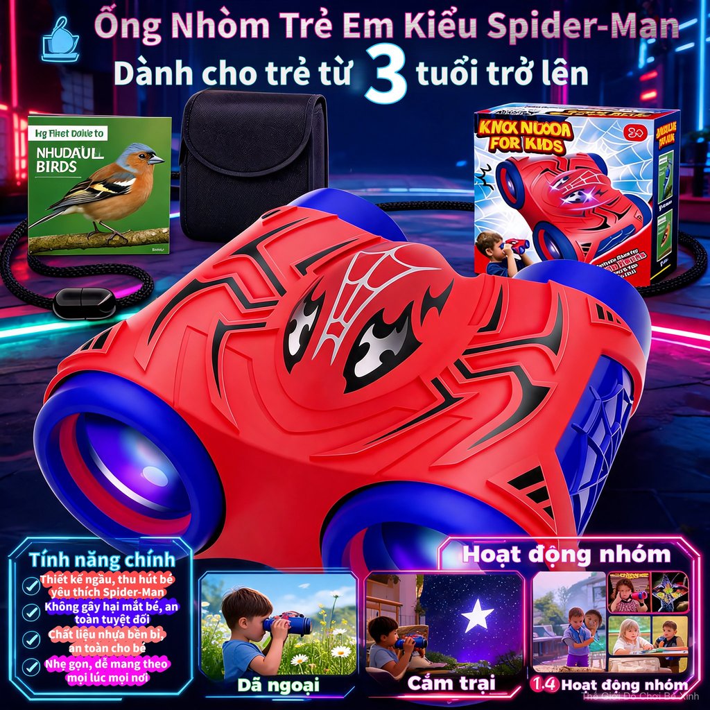 Ống Dòm Đôi Mini Siêu Nhện Marvel, Đồ Chơi Ngoài Trời Cho Bé Trai Chống Va Đập Bền Khám Phá Thế Giới, đồ chơi cho trẻ em