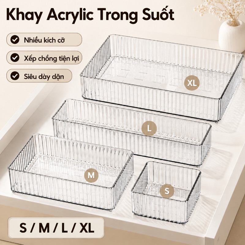 Ngăn Kéo Acrylic Tổ Chức Trong Suốt,Khay Phân Vùng Để Bàn,Hộp Bảo Quản Mỹ Phẩm Xếp Chồng