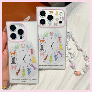 Vỏ Cho iPhone 17 Pro Max 16 15 Vỏ Điện Thoại Chống Sốc Có Dây Xích Hình Vuông Độc Đáo Nhiều Màu Sắc Đồng Hồ Chó Con Chó Con TPU Chống Trầy Xước Vỏ Bảo Vệ Chống Rơi