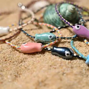 PNPIA- 2 Chiếc Vòng Tay Cá Gốm Cho Nữ Handmade Dệt Màu Dây Boho Quấn Vòng Tay Quyến Rũ Tình Bạn Phổ Biến Trang Sức