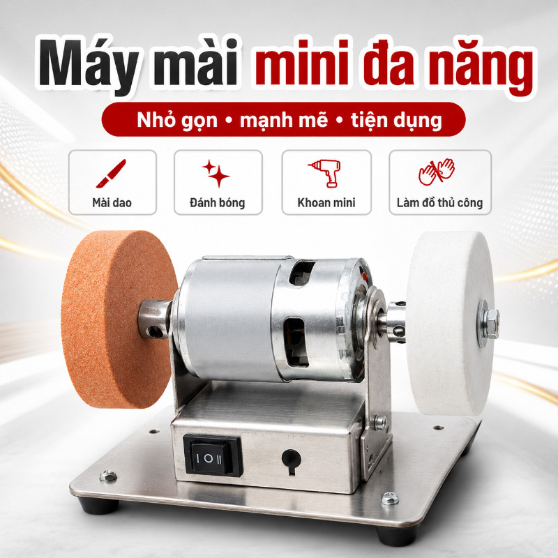 Máy Mài 2 Đá Mini Để Bàn Điều Chỉnh 7 Tốc Độ, Thiết Kế Nhỏ Gọn Điện 220V, Dùng Mài Dao Kéo Cho Gia Đình & Xưởng