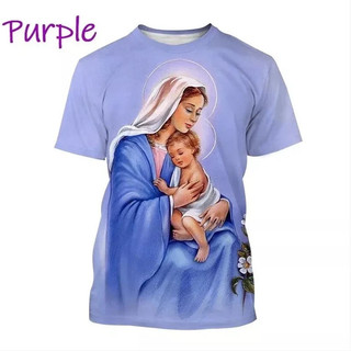 Trinh Nữ Maria Đồ Họa Áo 3D In Hình Mẹ Của Chúa Áo nam Nữ Cơ Đốc Giáo Tee Vintage Mùa Hè Unisex Tay Ngắn Kid Tops