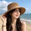 Mũ chống nắng PYCOU, Vành rộng Mũ rỗng thoáng khí, Ống hút mùa hè dệt phẳng trên Panama Mũ đi chơi bãi biển