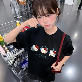 （Giao hàng 24h）Angela áo phông nữ form rộng đen Hello Kitty mùa hè xinh bigsize  salute áo thun local brand