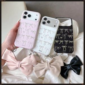 Dành cho iPhone 17 Pro Max 16 15P Họa tiết nơ thời trang nữ tính Bestie Soft TPU Vỏ điện thoại chống trầy xước có mặt dây chuyền nơ Bảo vệ chống sốc Vỏ chống rơi 3 màu