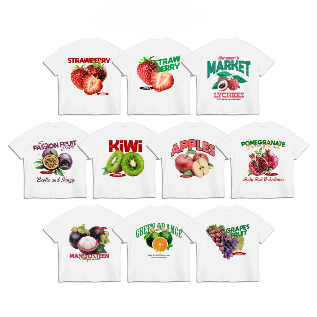 （Giao hàng 24h）Angela - Áo Thun Trắng Form Boxy "TROPICAL FRUITS COLLECTION" UNISEX BST Áo Hè Trái Cây