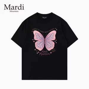 Áo thun ngắn tay in họa tiết cánh bướm hợp thời trang cotton dáng rộng cổ tròn dành cho nam và nữ