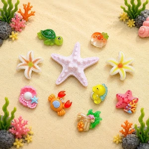 Set Charm Độc Quyền Rùa Biển Cua Cá Ngựa Sao Biển Hồng Ocean Pastel Resin DIY Gắn Dép Cute Kawaii Đại Dương