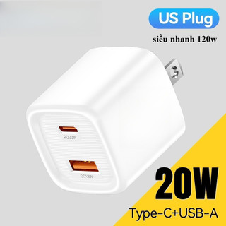 PD 20W USB C + Type C Sạc nhanh Bộ sạc nhanh Bộ chuyển đổi phích cắm tường