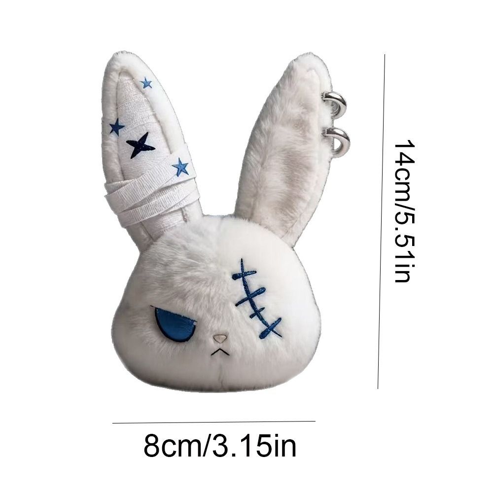 HOBBYIN Dark Bunny Móc khóa búp bê thỏ thêu, thiết kế dễ thương, thân thiện da, phong cách Gothic, charm túi mang hàng ngày
