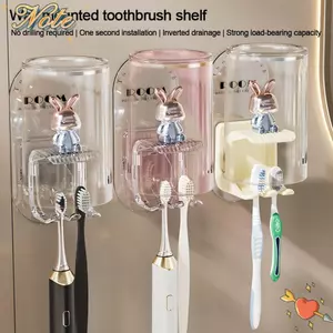NOTE1 Dụng cụ sắp xếp bàn chải đánh răng, có cốc đựng bàn chải đánh răng hình thỏ, Kệ lưu trữ hữu ích Treo tường Dễ thương Nước súc miệng Giá đựng cốc Phụ kiện phòng tắm Tiện ích
