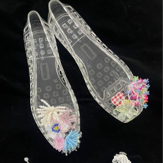 Giày Thạch DIY Phụ Kiện Hoa Pha Lê Công Chúa Dép Trong Suốt Giày Sandal Lỗ Giày Đi Mưa