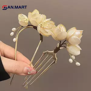 AN.MART Thanh Lịch Vintage Hợp Kim Kẹp Tóc Thiết Kế Mộc Lan Phụ Kiện Tóc Kiểu Tóc Tăng Cường Trang Trí Mũ Tóc VN