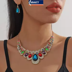 MAKY Bộ Trang Sức Thời Trang Kim Loại Lấp Lánh Kim Cương Nelace Bông Tai Dành Cho Nữ Đảng Trang Sức Quà Tặng VN
