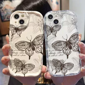 Ốp Lưng Cho Samsung Galaxy S26 S25 S24 S23 S21 S22 Plus Ultra 20 FE J7 Prime A03 A03S A02 A02S M02 A12 M12 A20 A30 Kem Vồng Cong Edge Motif Bướm NYK273