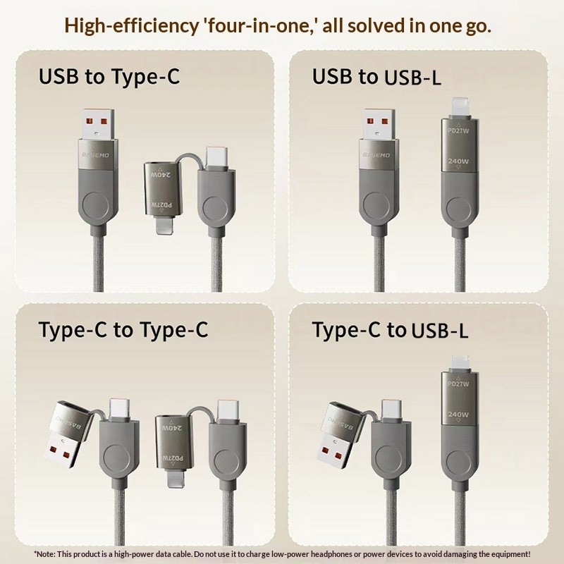 Cáp dữ liệu từ tính 4 trong 1 USB / Type C sang Type C / IOS PD240W Cáp dữ liệu dệt Nylon siêu nhanh Cáp dữ liệu từ tính có thể đảo ngược cho iOS / Android