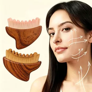 Bàn chải đường viền màu gỗ mới Bàn chải bạch huyết & kinh tuyến Bàn chải trang điểm chăm sóc da mặt đa chức năng