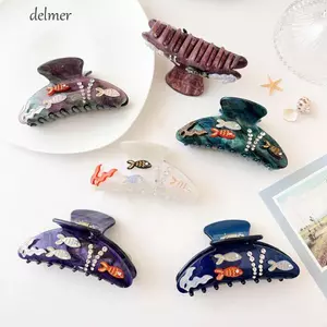 DELMER Móng Vuốt Tóc Kim Cương Giả, Kẹp Tóc Cá Mập Vỏ Đại Dương Tóc Lấy, Hình Học Ngọt Ngào Ngọc Trai Acrylic Cá Mập Kẹp Dạo Phố