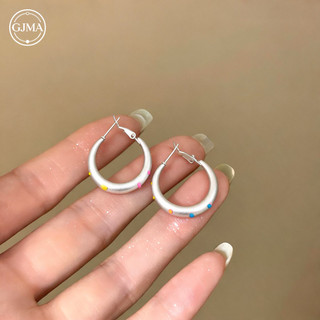 Bạc Kim Tròn Nhiều Màu Sắc Chấm Bi Vòng Bông Tai Cao Cấp Niche Nữ Phụ Kiện