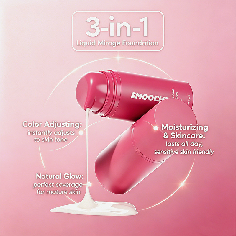 SMOOCHE Kem nền dạng lỏng đổi màu, kem che khuyết điểm trong suốt và tự nhiên, đế trang điểm không loại bỏ WLWC