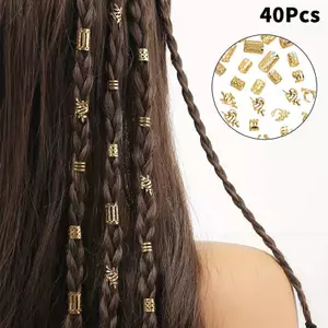 AqToCna 40 Cái / bộ Vintage Vàng Bạc Rỗng Tóc Nhẫn Sắt Tóc Còng Tóc Chân Vòng Trang Trí Phụ Kiện Tóc Lo Tóc Trang Sức Tóc Cho Bím Tóc AqToCna