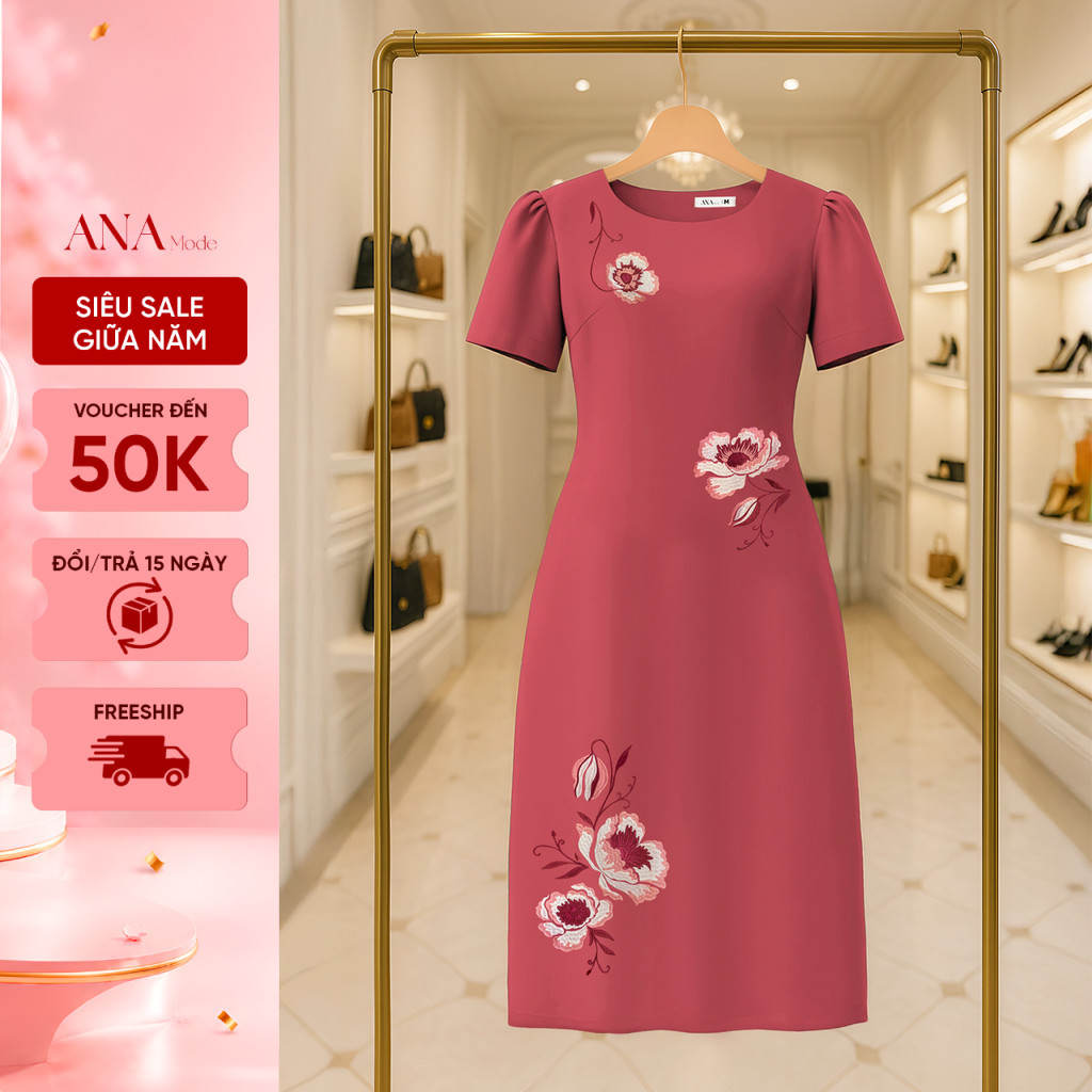 Đầm Dáng Suông Trung Niên ANA Mode Chất Liệu Cotton Lạnh Thanh Lịch Đi Tiệc Quà Tặng Mẹ DM25CBD11