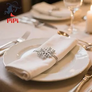 Bộ nhẫn khăn ăn bông tuyết 12 mảnh với kim cương giả Tôn trang cho giọng Giáng sinh để trang trí bàn ngày lễ