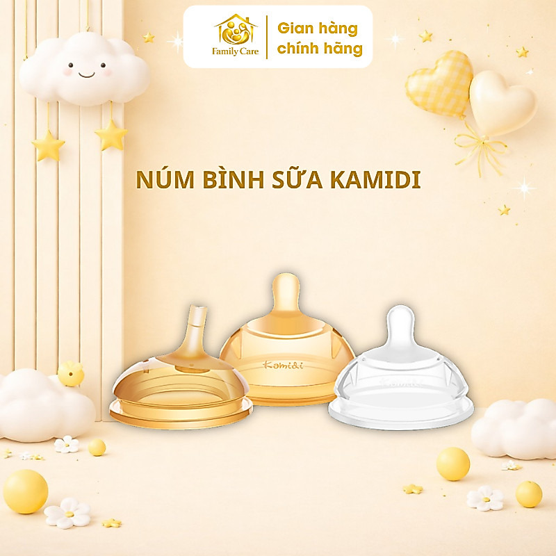 Núm ti silicone cao cấp Kamidi thay bình sữa cho bé 0-24 tháng– FamilyCare Store