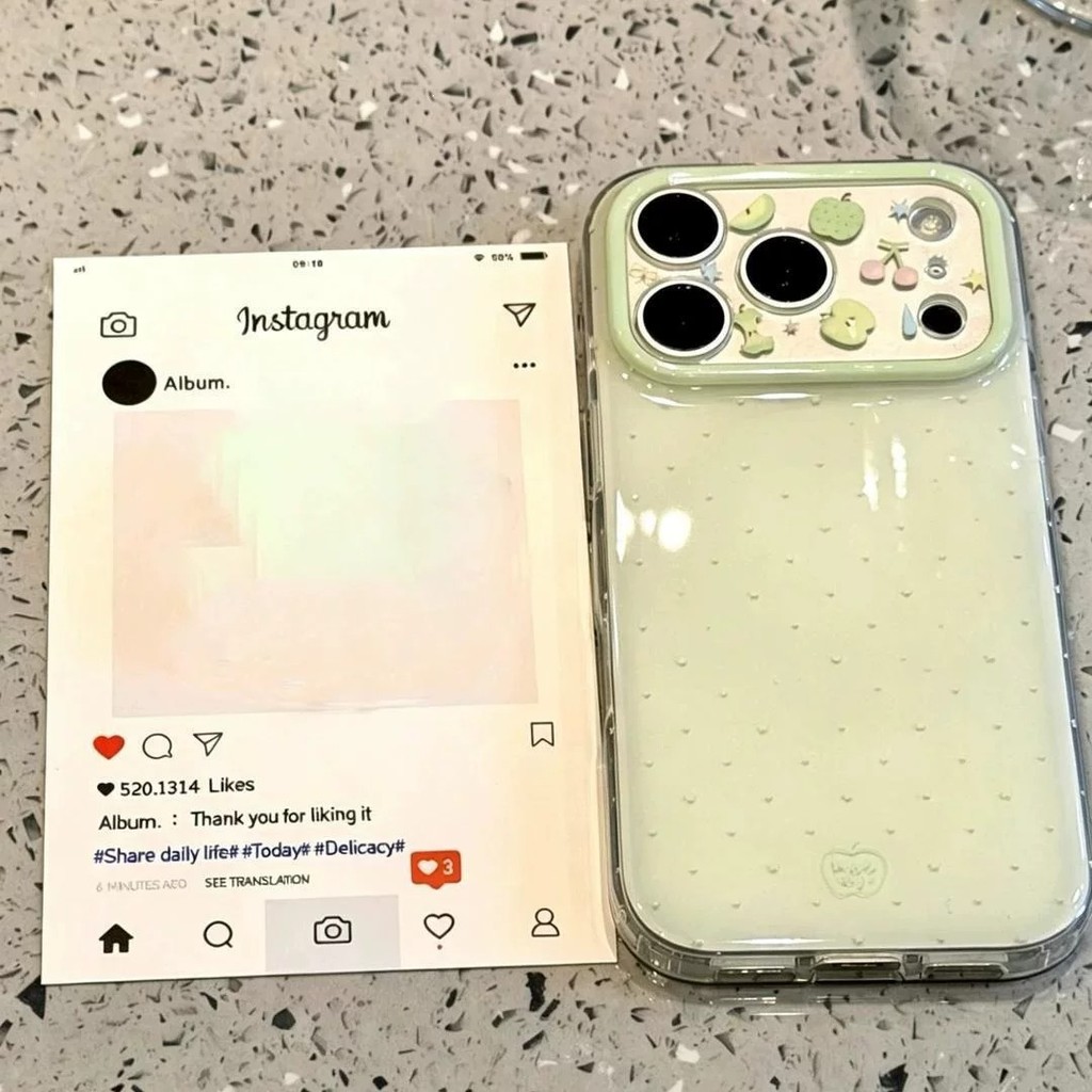 Chấm Bi Trái Cây Xanh Thích Hợp Cho Apple 17 Ốp Lưng Điện Thoại iPhone16PROMAX Niche 14 Hai Lớp 13 Ốp Lưng Cứng 12