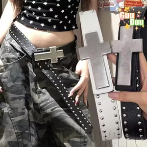 Thắt lưng đinh tán phong cách Dark Punk - Có thể điều chỉnh, Y2K - Phụ kiện trang trí váy jean - Thắt lưng bằng da PU có khóa chéo - dành cho bé gái mặc đường phố cay / Giao hàng miễn phí