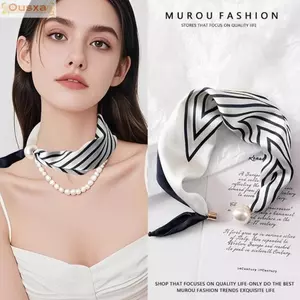 Khăn lụa OUSXA, Khăn quàng cổ mỏng có khóa, Khăn quàng cổ in nhẹ mềm mại dành cho nữ