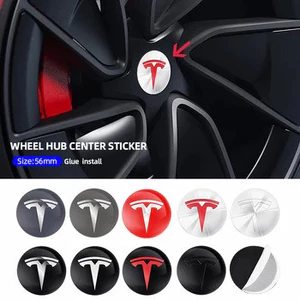 4 Miếng Dán Logo Nắp Trung Tâm Tesla 56mm - Đề Can Trung Tâm Bánh Xe Bền Chống Thấm Nước Cho Model 3 / Y / S / X Phụ Kiện Bảo Vệ Ô Tô