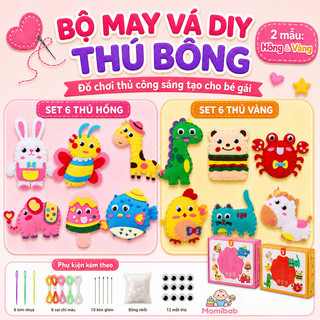 Bộ may vá DIY thú bông cho bé – An toàn – Tự tay làm móc khóa xinh – Phụ kiện: kim, chỉ, bông, mắt thú, hộp đựng