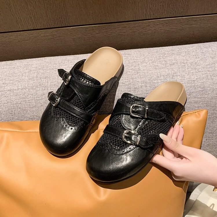 Mùa Hè Phong Cách Mới Lưới Rỗng Thoáng Khí Thường Ngày Đế Bằng Slip-On Muller Dép Dép Thời Trang Thoải Mái Mặc Ngoài Chống Trơn Trượt Mặc