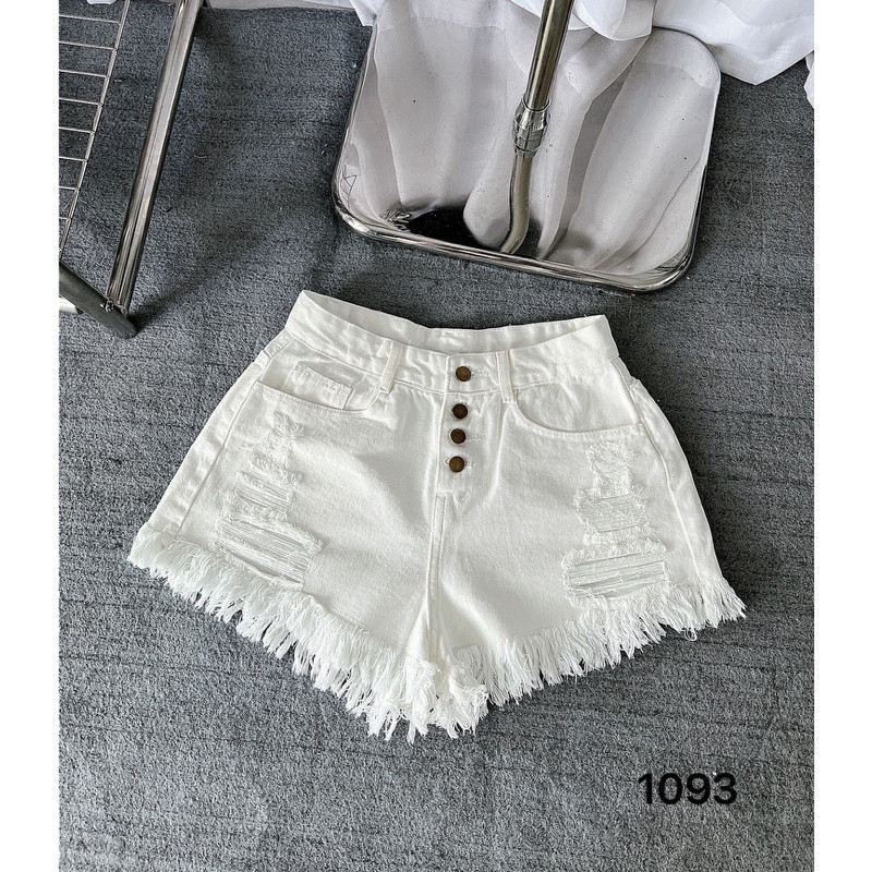 Quần Sooc Jean Nữ Bigsize 40-90kg, Quần Đùi Bò lưng cao rách 4 nút ống tua rua HÁCH DÁNG MS1093