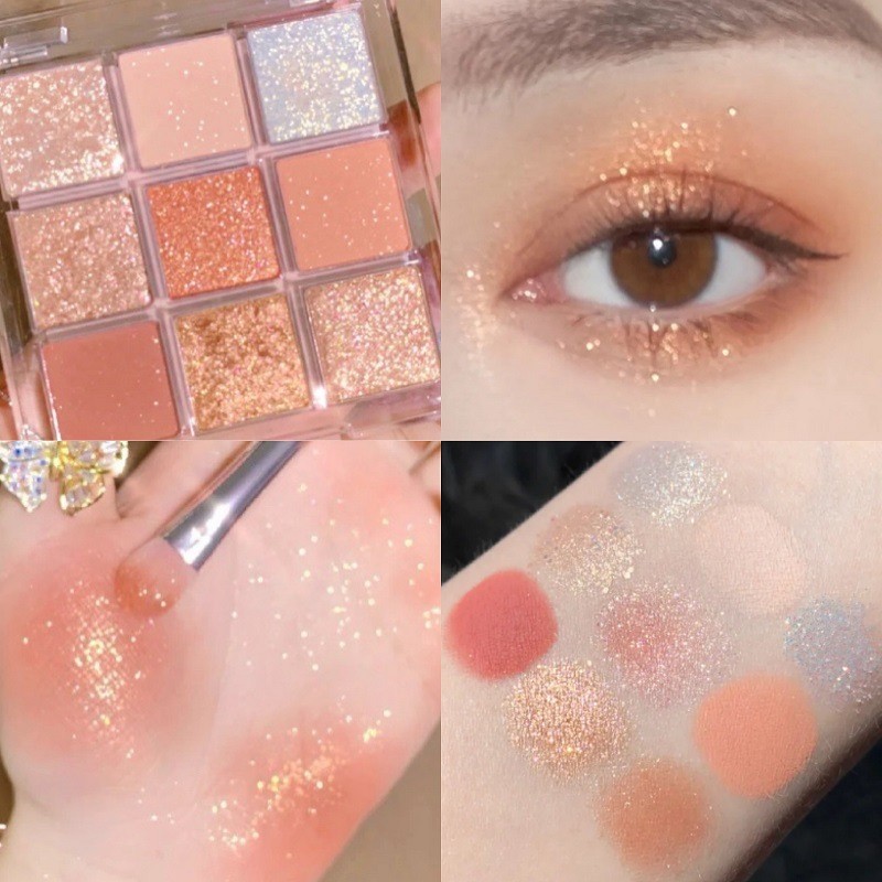 [XT]Bảng Phấn Mắt 9 Ô Vỏ Trong Suốt Nhũ Kim Tuyến Lấp Lánh Phấn Matte Lì Mịn Mượt Lên Màu Chuẩn Lâu Trôi Tiện Lợi Chuyên Nghiệp Cao Cấp