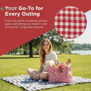 Túi Tote vải BeautifulHomeA Gingham có thiết kế kẻ sọc trắng và không gian rộng rãi Hoàn hảo cho công việc đi học Mua sắm Sử dụng hàng ngày VN
