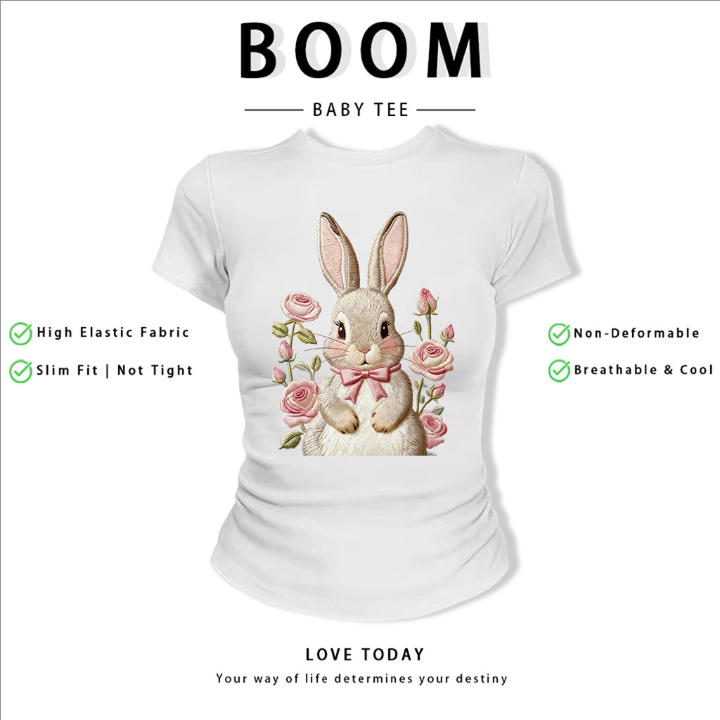 BOOM Áo Baby Tee Nữ Cotton Ôm Body-Áo Thun Ngắn Tay Y2K In Hình PhongCách Mùa Hè, Cổ Tròn Hàng Đầucách hàn quốc phongC89