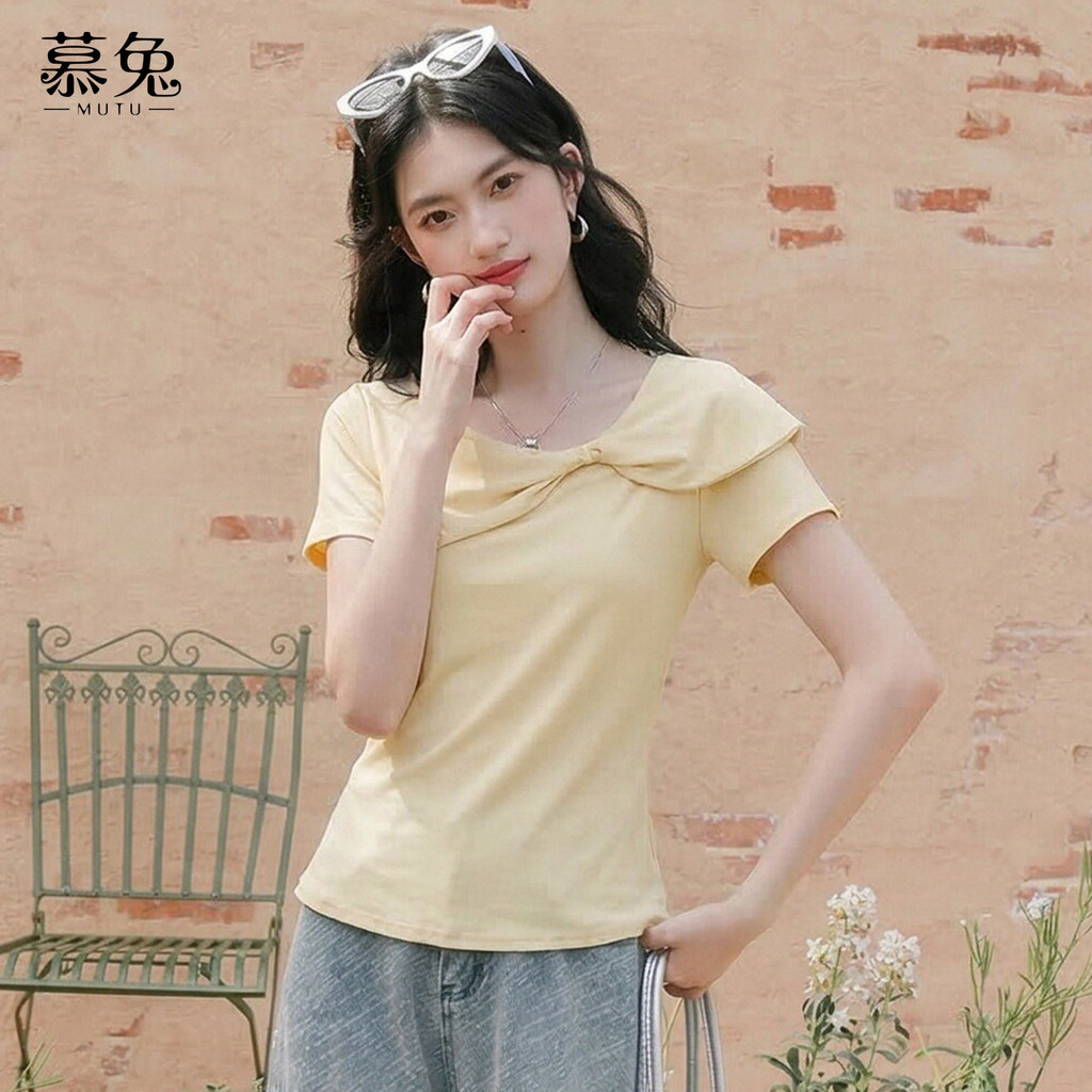 Mutu Pháp Phong Cách Mới Mùa Hè Áo Thun Tay Ngắn Áo Thun Nữ 2026 Thời Trang Sang Trọng Nhỏ Slim-fit Ôm Hơn Nhìn Top
