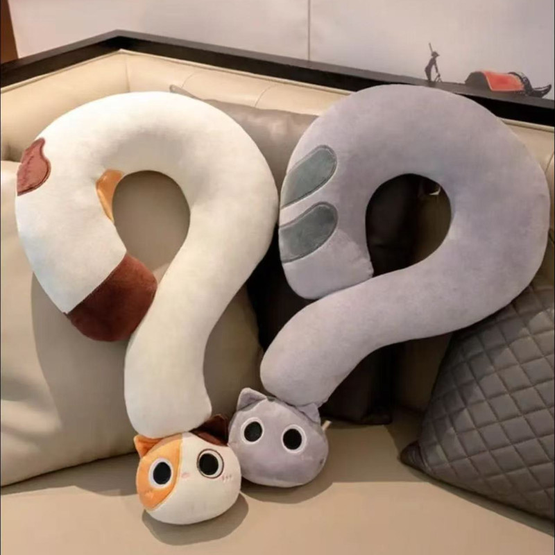 Gối Tựa Đầu Hình Dấu ?,Mũ Gối Cổ Hình Mèo Dễ Thương,ruột Bông êm ái,mềm Mại Thoải Mái