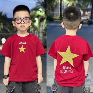 Áo thun cho bé hình cờ đỏ sao vàng ánh nhũ, áo nhóm mùng 2 tháng 9, áo phông gia đình