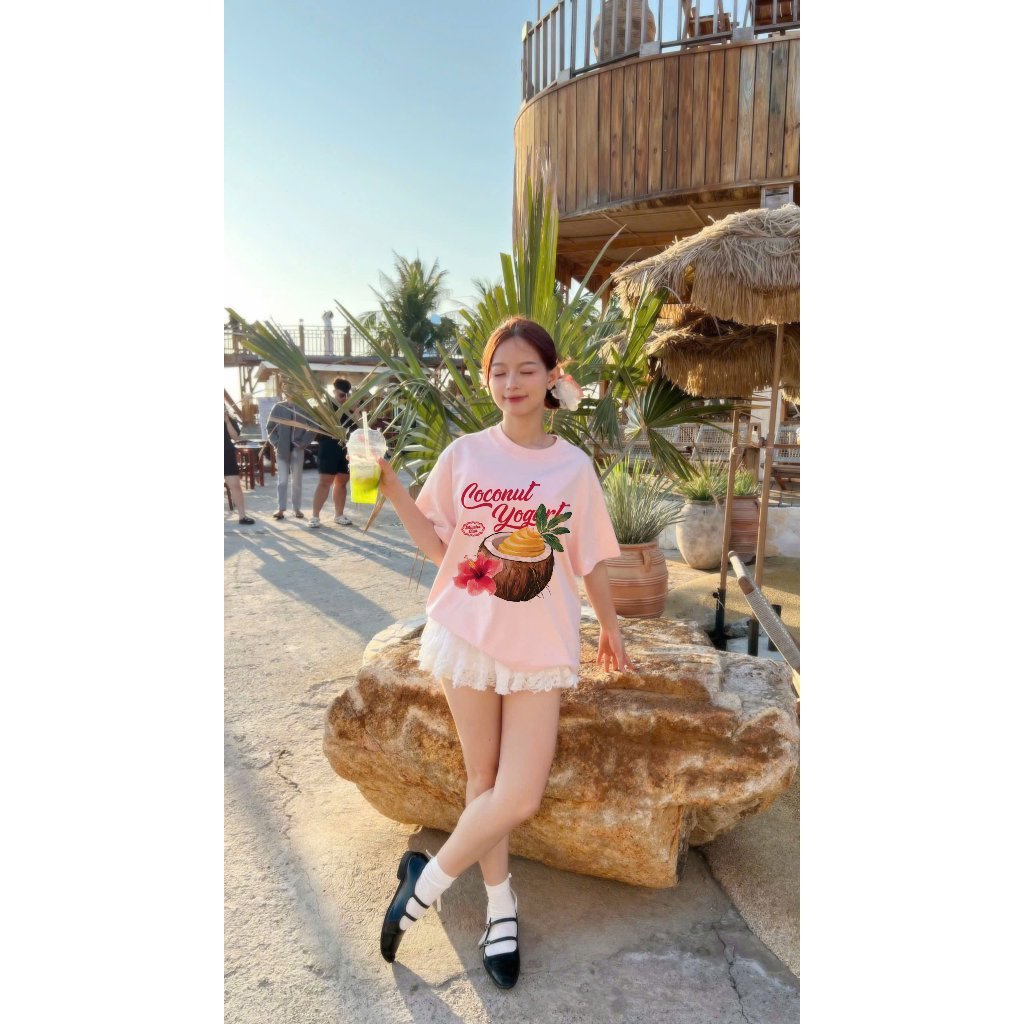 （Giao hàng 24h）Angela Áo Thun Boxy Chill Vibes Thoáng Mát Tay Ngắn Cổ Tròn Đứng Form In Mix 2104