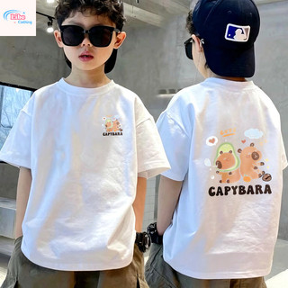 Áo thun bé trai ngắn tay in hình Capybara dễ thương, cotton mềm thoáng khí, thời trang cho bé đi học đi chơi