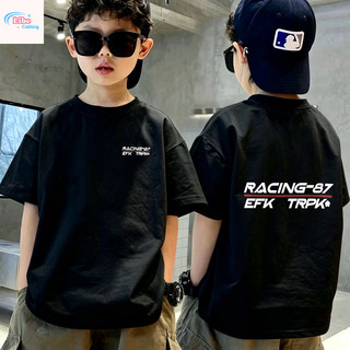 Áo thun bé trai ngắn tay in chữ RACING-87, chất liệu cotton mềm thoáng khí, thời trang cho bé đi học đi chơi