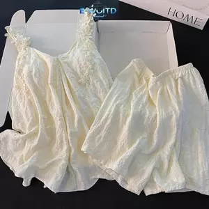 E-WOITD Nhà Thường Ngày Hoa Rời Có Miếng Lót Ngực Quần Short Suspender Mùa Hè Bộ Đồ Ngủ E-WOITD