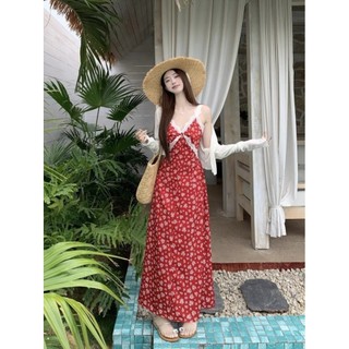 Đầm camisole ren phối họa tiết hoa nữ, phong cách thanh lịch, tôn dáng, độc đáo cho kì nghỉ