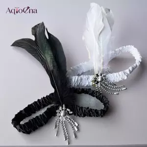 AqToCna Phụ Kiện Tóc Đính Hạt Tóc 1920 Retro Gatsby Đơn Đảng Nữ Mũ Đầm Lên Lông AqToCna