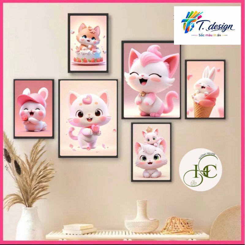 Bộ 6 tranh treo tường HC, decor phòng khách ngủ với 30 mẫu đa dạng, kèm keo dán tiện lợi.